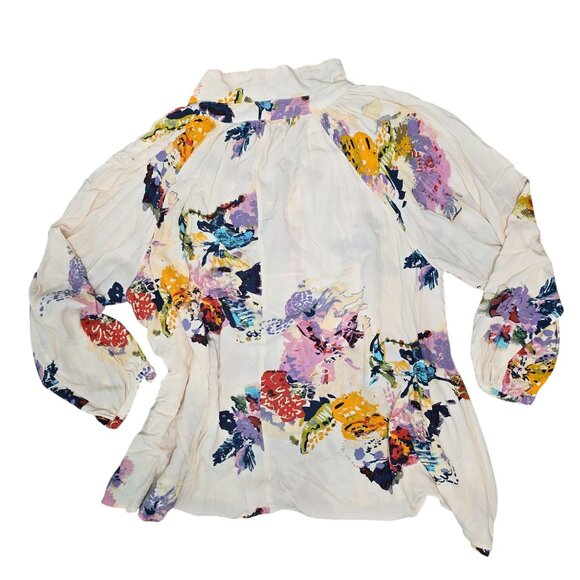 Free People meadow lark Floral Print Button-Down long sleeve Tunic top XS - Picture 7 of 10